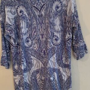 Chico’s Paisley Print Women's Sweater - Purple, Blue, Gray and White 3/4 Sleeve